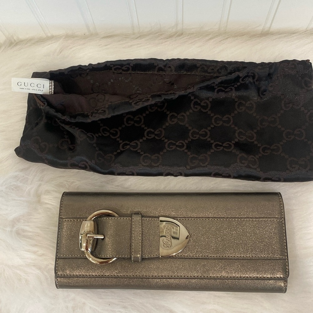 Authentic Gucci Romy Metallic Leather Clutch